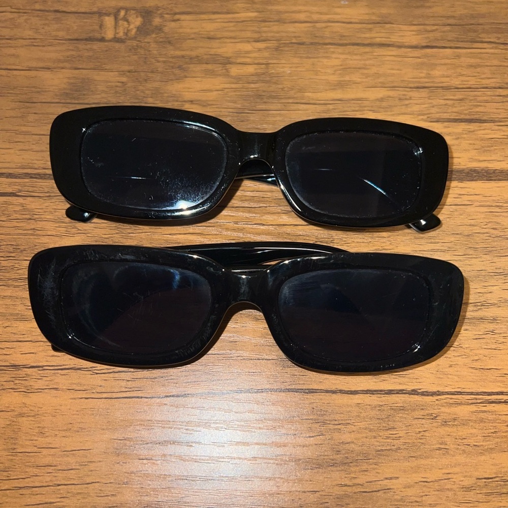 2 Pairs of Black Women’s Y2K Style Rectangle Frame Sunglasses - Picture 2 of 3